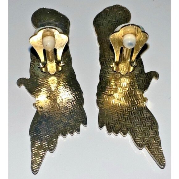 Gold-Toned Enamel Parrot Clip-On Earrings Vintage - Picture 4 of 5